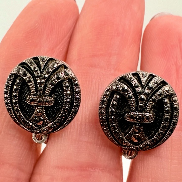 Leeis Segal Jewelry - Vintage Lewis Segal Art Deco Style Marcasite Silver Tone Earrings